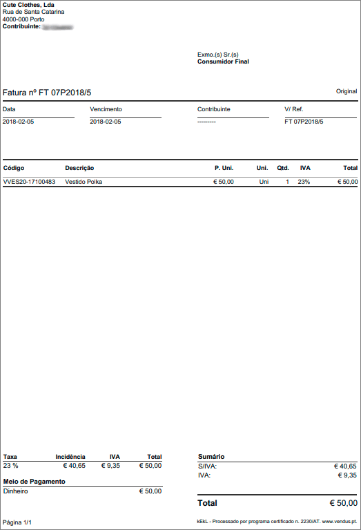 Exemplo de Fatura formato A4