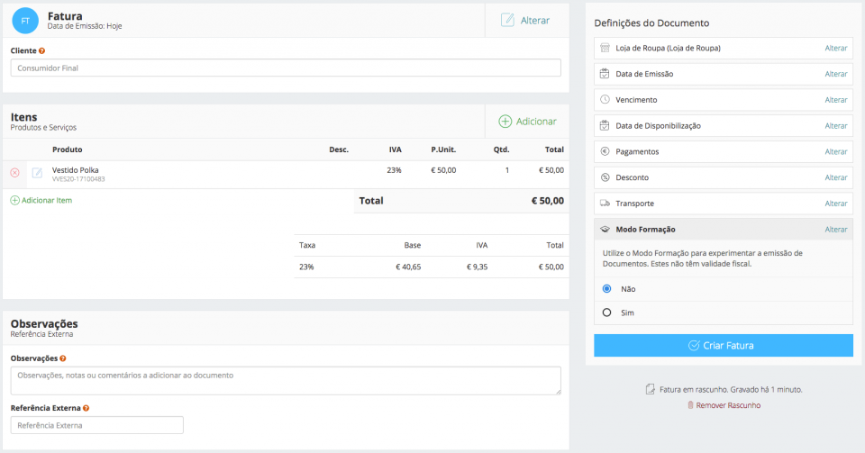 Emissão de Documento no Backoffice