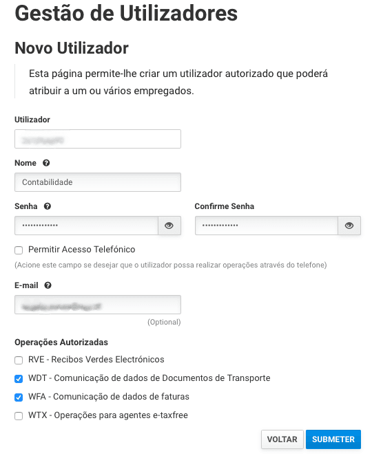 Criar Utilizador na AT