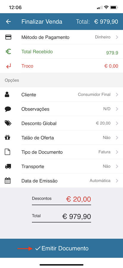 Emitir Documento com Desconto - App