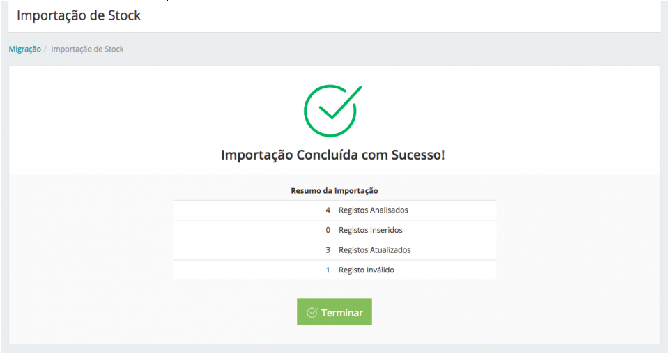Resumo Final da Importação