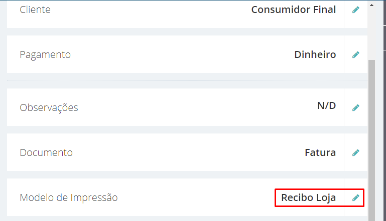 Selecionar modelo impressão no POS